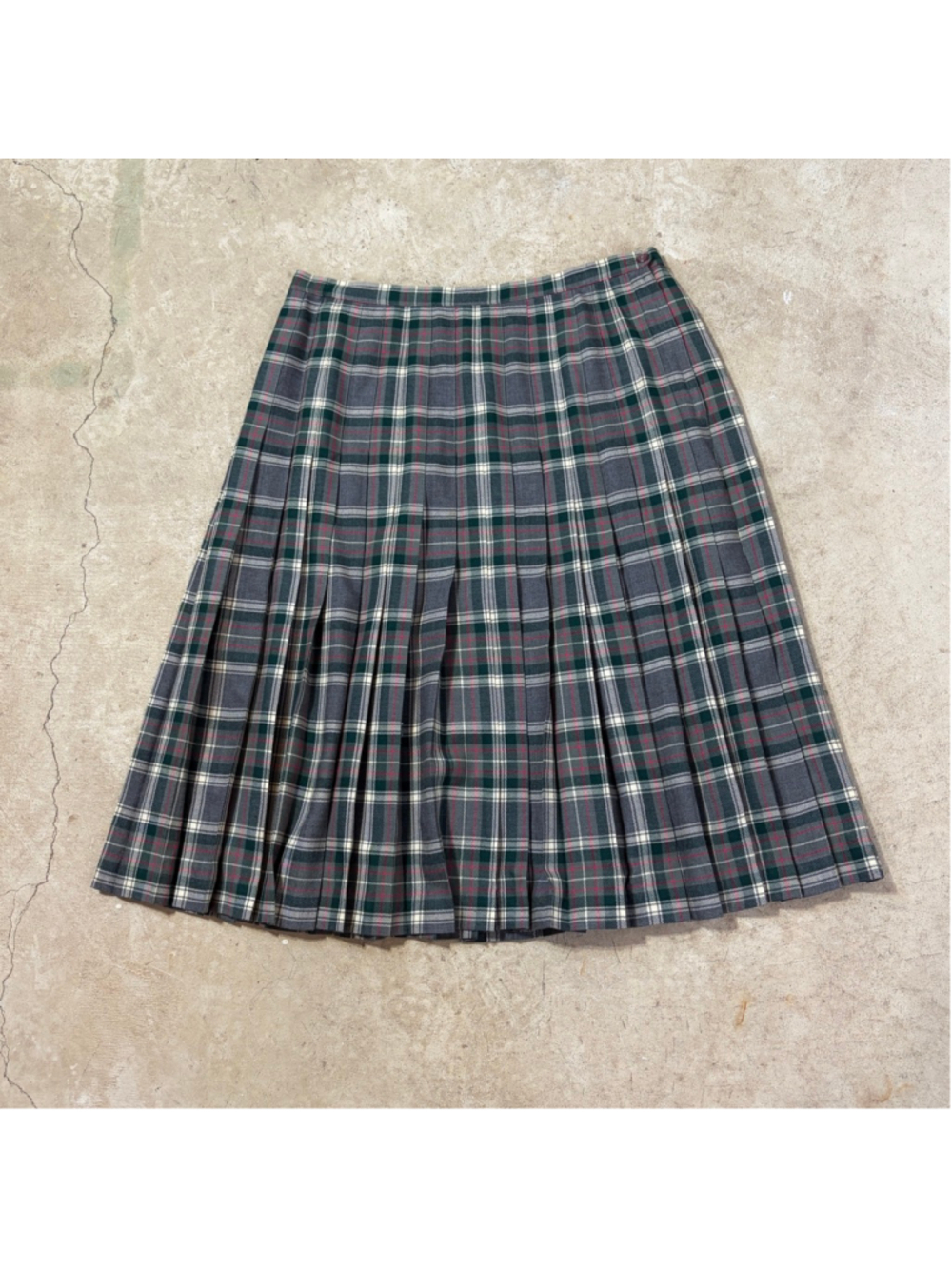 Vtg Yves Venet Aljean Wool Plaid Pleated Midi Skirt Gray Side Zip Women’s M-L